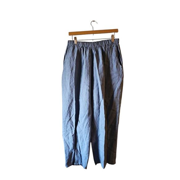 Flax Pants - Flax linen light blue Swiss dot capri ankle pants sz medium WP190